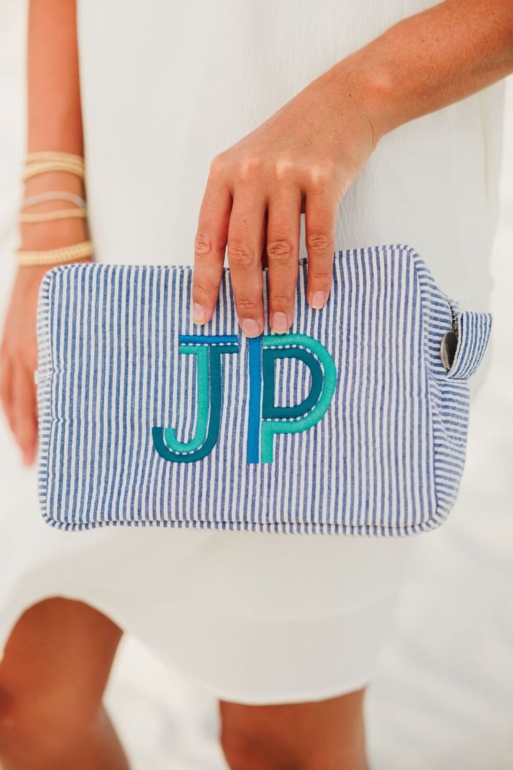 Monogrammed Seersucker Bags