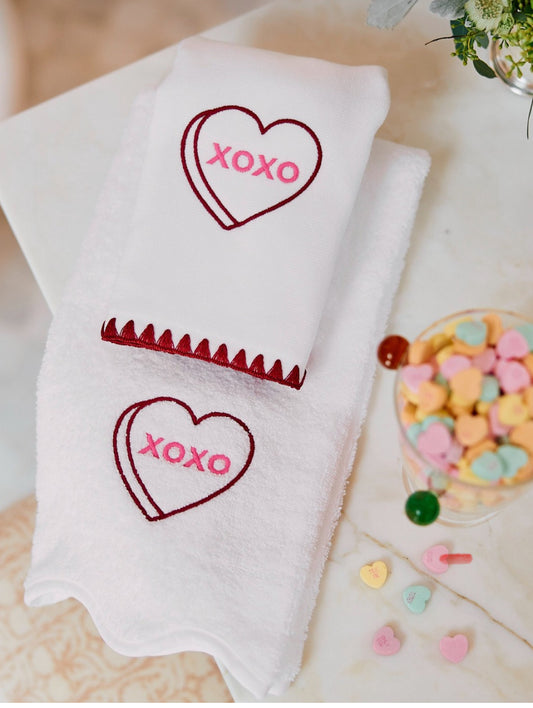 Valentines scallop hand towel - customize monogram or image