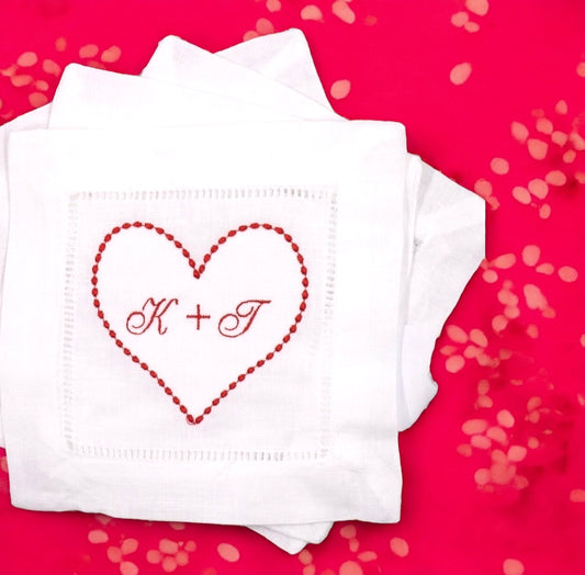 Valentines hemstitch Napkin Set