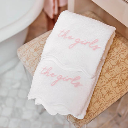 Valentines scallop hand towel - customize monogram or image
